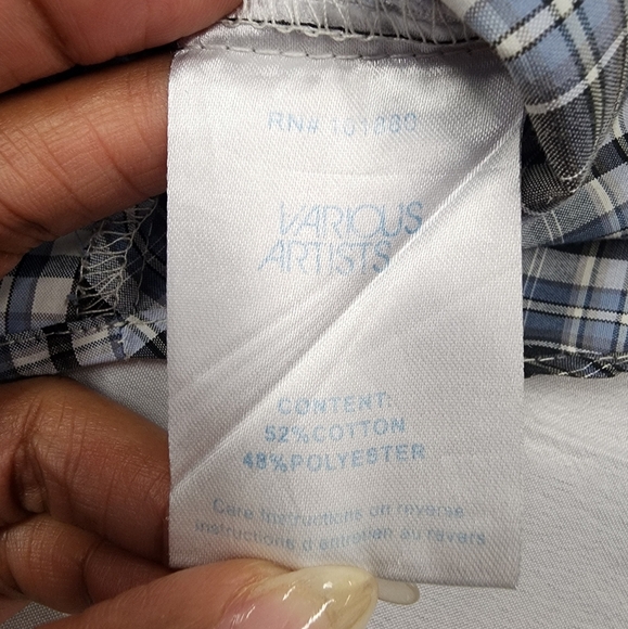 Various Artist Blue Black Plaid Snap Pearl Front Shirt, sz LG - Picture 9 of 10